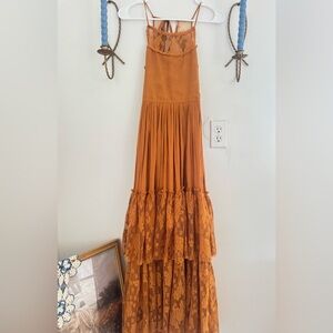 Elegant Orange Lace Maxi Dress